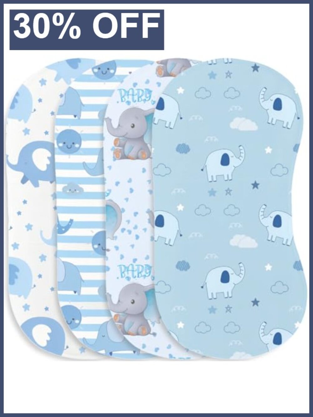 4 Pack Cotton Muslin Burp Cloths Baby Elephant Theme Absorbent Spit-Up Rags
